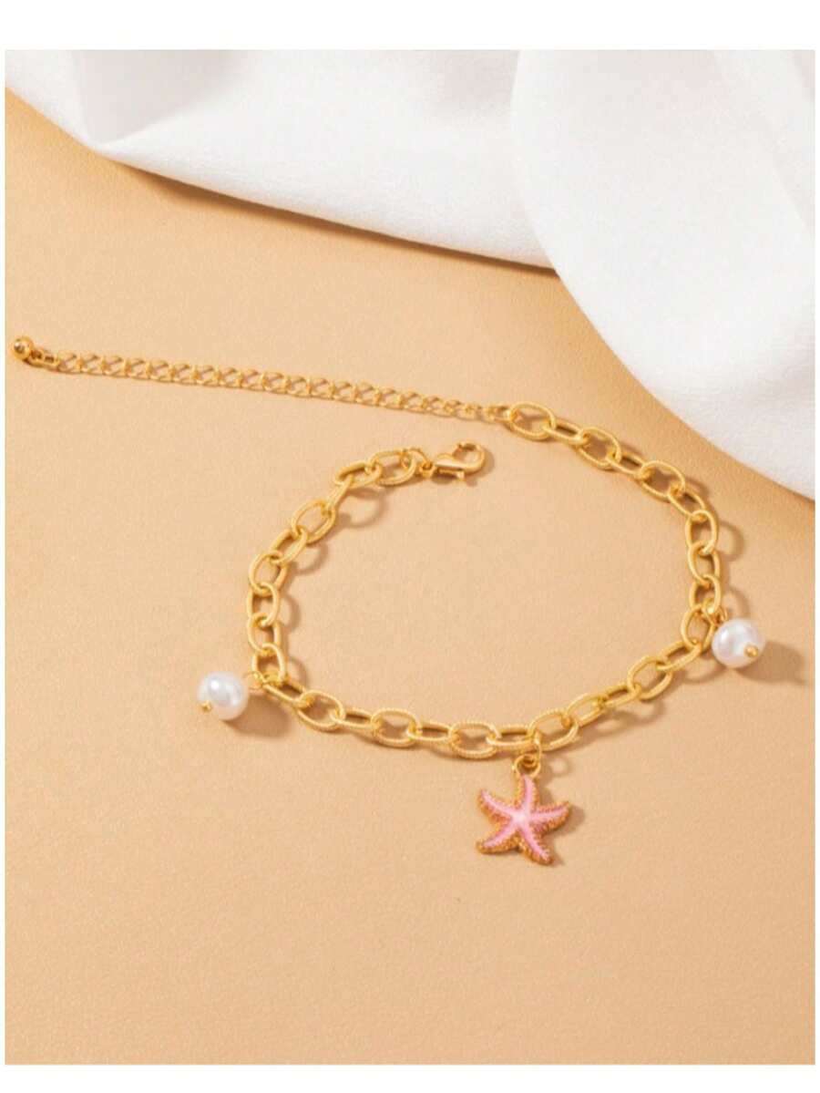 1 件不锈钢贝壳、海星、菠萝、海龟吊坠手链，适合女士，波西米亚海洋海滩风格 - 款式13 - 查看 1