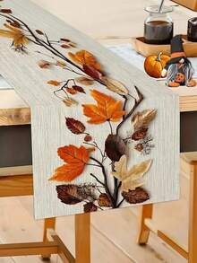 1pc Autumn Leaves Table Runner – Rustic 100% Polyester, Rectangular Fall Design With Vibrant Leaf Patterns, Perfect For Holiday Parties, Kitchen, Fireplace, And Farmhouse Decor, Kitchen Table Setting | Autumn Leaf Pattern | Quality Craftsmanship, Fall Decorations For Home
