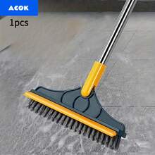 1 Piece Bathroom Tile Floor Brush, Scraping Brush, No Dead Corners Or Gaps Brush, Hard Bristle Floor Brush, 2-In-1 Bathroom Sweeping And Cleaning Brush - 黃綠色 - 查看 1