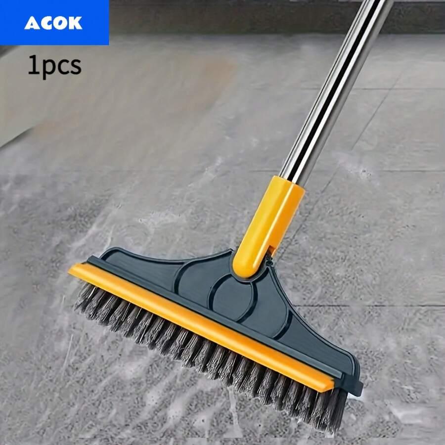 1 Piece Bathroom Tile Floor Brush, Scraping Brush, No Dead Corners Or Gaps Brush, Hard Bristle Floor Brush, 2-In-1 Bathroom Sweeping And Cleaning Brush - 黃綠色 - 查看 1