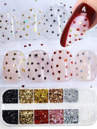 1 Box 1mm Super Mini Heart Star Nail Glitter Sequins, Ultra Small Size Holographic Laser Sparkling, Trending Y2K Aesthetic DIY Nail Art Decor