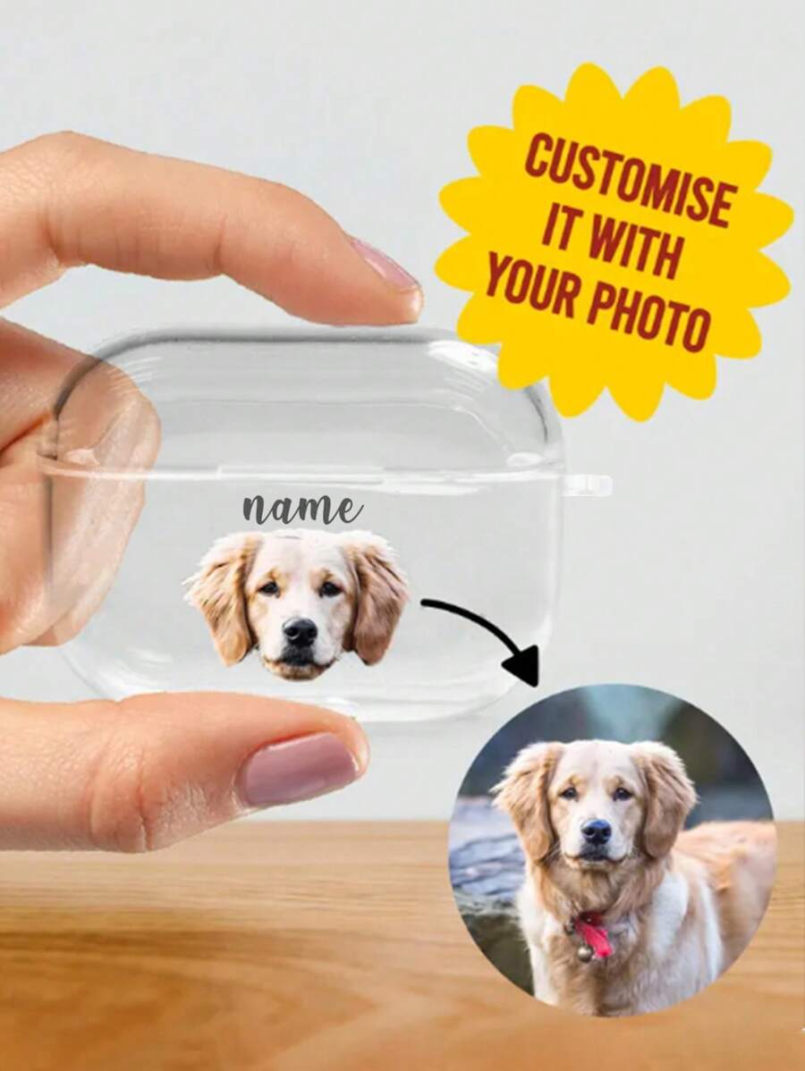 1pc Customized Image Earphone Protective Case, Personalized With People, Cartoon, Game Figures, TPU Soft Earphone Box, Customizable Text, Font, Color, DIY Anniversary Gift, Compatible With Apple Earphone 1/2/3/4/Pro/Pro2,2025phonecase - Clear - View 1