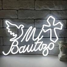 Mi Bautizo LED Neon Sign, USB Powered Wall Hanging Push Button Multicolor Neon Light For Baptism, Birthday, Bedroom Decor, Garden, Party, Christmas – Plastic Material Without Battery