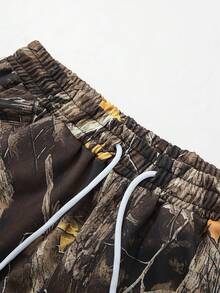 Men's Fashionable Street Y2K Style Jungle Camouflage Pattern Drawstring Waist Long Pants - Rust Brown - View 3