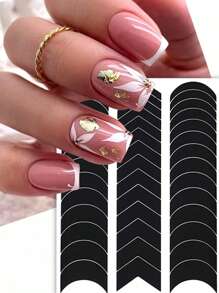 6 Sheets 234pcs/1 Sheet 39pcs Simple French Nail Art Stickers Moon V Design Self-Adhesive French Tip Nail Guides DIY Base French Manicure Decoration Template Tools