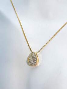 DROP NECKLACE WITH MINI ZIRCONIA HIGH QUALITY SEMI-JEWELLERY PLATED IN 18K GOLD. - 金色 - 查看 2