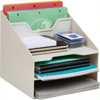 Mind Reader Desktop Organizer, Vertical File Holder, Paper Trays, Office, Metal Mesh, 125" L X 115" W X 95" H, White