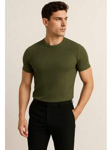 Men's Casual T-Shirt Slim Fit Basic Social Fashion - xanh quân đội - Xem 6