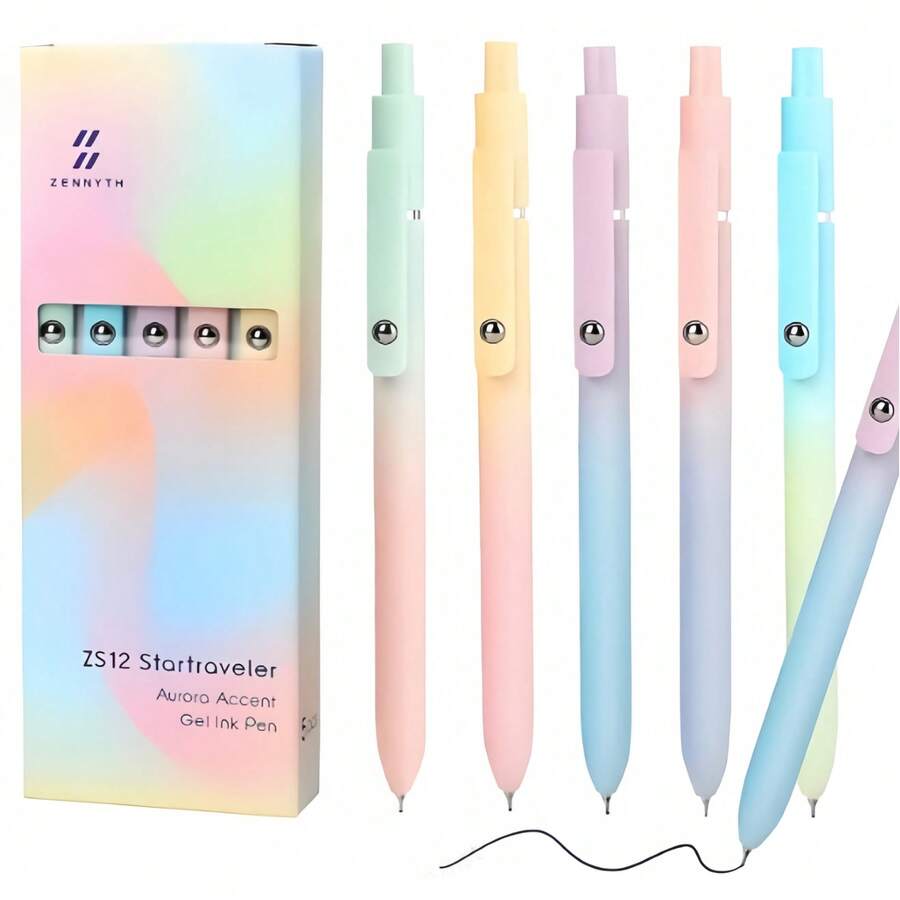 5 Packs Colorful Gel Pens In Gift Box - 0.7mm Black Ink, Quick-Dry & Smooth Writing - Low Center Of Gravity, Perfect Gift For School & Office - Black - View 1