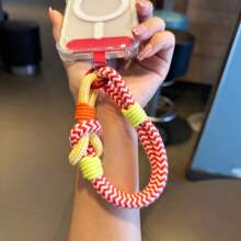 1pc Creative Colorful Braided Phone Hanging Lanyard, Short Sturdy Dual Strap Wrist Strap With Clip, Anti-Lost Phone Chain
