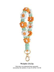 1 件波西米亚风格手工编织雏菊花图案手机挂绳，防丢失斜挎手机带