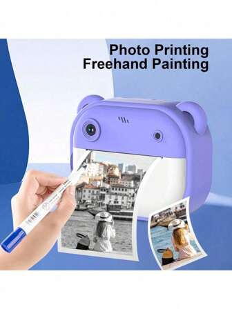 Appareil photo d'impression noir et blanc instantané Wifi avec objectifs avant et arrière, avec carte 32Go, appareil photo à encre zéro d'entrée de gamme avec papier d'impression, appareil photo numérique mignon à autoportrait vidéo avec écran IPS 2,4 pouces de 1080P HD, 24MP à mise au point automatique 1300mAh, cadeau d'anniversaire, appareil photo d'apprentissage de Noël bleu, rose, très adapté aux passionnés de photographie et d'enregistrement vidéo d'entrée de gamme.