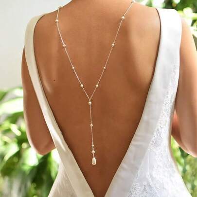 1 Stück sexy Frauen Perle Rückenkette, modischer Körperschmuck im Strand/Ozean Stil