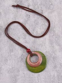 1 buc colier vintage boho cu disc din lemn și pandantiv rotund din rășină, accesoriu pentru colier, cadou de sărbători la modă pentru bărbați și femei