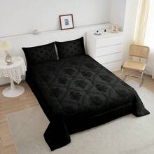 Feelyou 2/3Pcs Adults Gothic Comforter Set, Vintage Rose Floral Comforter, Ombre Black Damask Bedding Set, Luxury Flower Duvet Set, Decorations Quilt Set, With 1/2 Pillowcases, Room Decor, All Season Soft Warm, Festival Birthday Gifts Decoration Ornaments - 黑色 - 查看 3