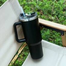 1pc 40-Oz 304 Stainless Steel Double-Wall Vacuum Insulated Sports Water Bottle With Handle And Straw, DIY Design, Suitable For Hot & Cold Drinks, Leakproof Travel Cup, Perfect For Outdoor, Camping, Fitness