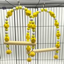 1pc Wooden Macaron-Color Parrot Swing Toy With Bells, Chew-Resistant Bird Ladder, Perch, Bridge, Climbing Frame, Versatile Cage Decor Accessories, Multi-Color & Multi-Style Options, Suitable For All Seasons