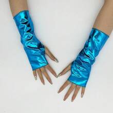 时尚露指亮面PU皮手套 万圣节装扮朋克风保镖嘻哈仿皮表演手套 - 彩色 - 查看 16