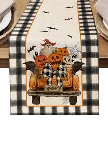 1 pièce Chemin de table imprimé avec motif d'Halloween, 4/6/8 pièces de sets de table imprimés de graphiques d'Halloween, convient pour les fêtes, anniversaires, dîners, décoration de cuisine/salle à manger, décoration de maison et de table pour toutes les saisons