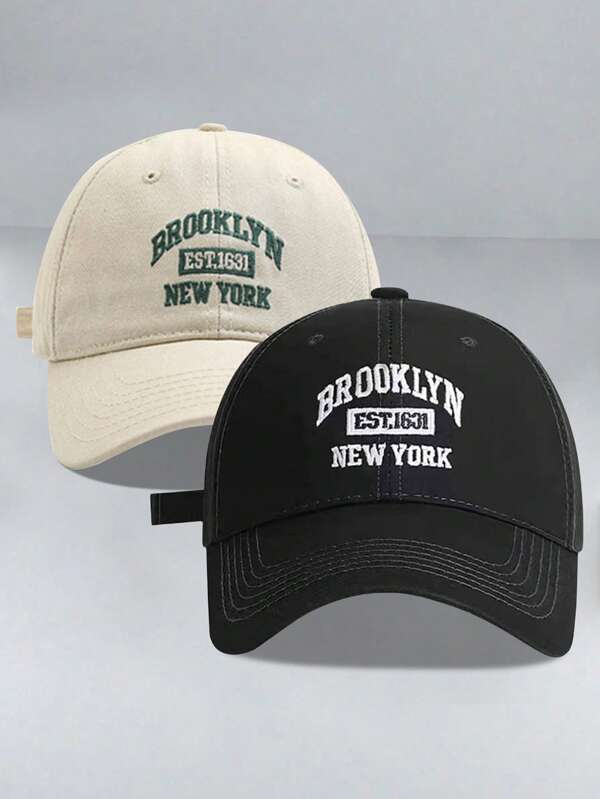 2 piezas Gorra de béisbol con letras bordadas "BROOKLYN EST.1631 NEW YORK" Sombreros de sol para mujeres Hombres Gorra de camionero Playa Mujeres Hombres Pesca Fiesta Divertida Golf País Cumpleaños Vestido Vintage Sombrero Adecuado para que las parejas usen y regalen como regalos de vacaciones