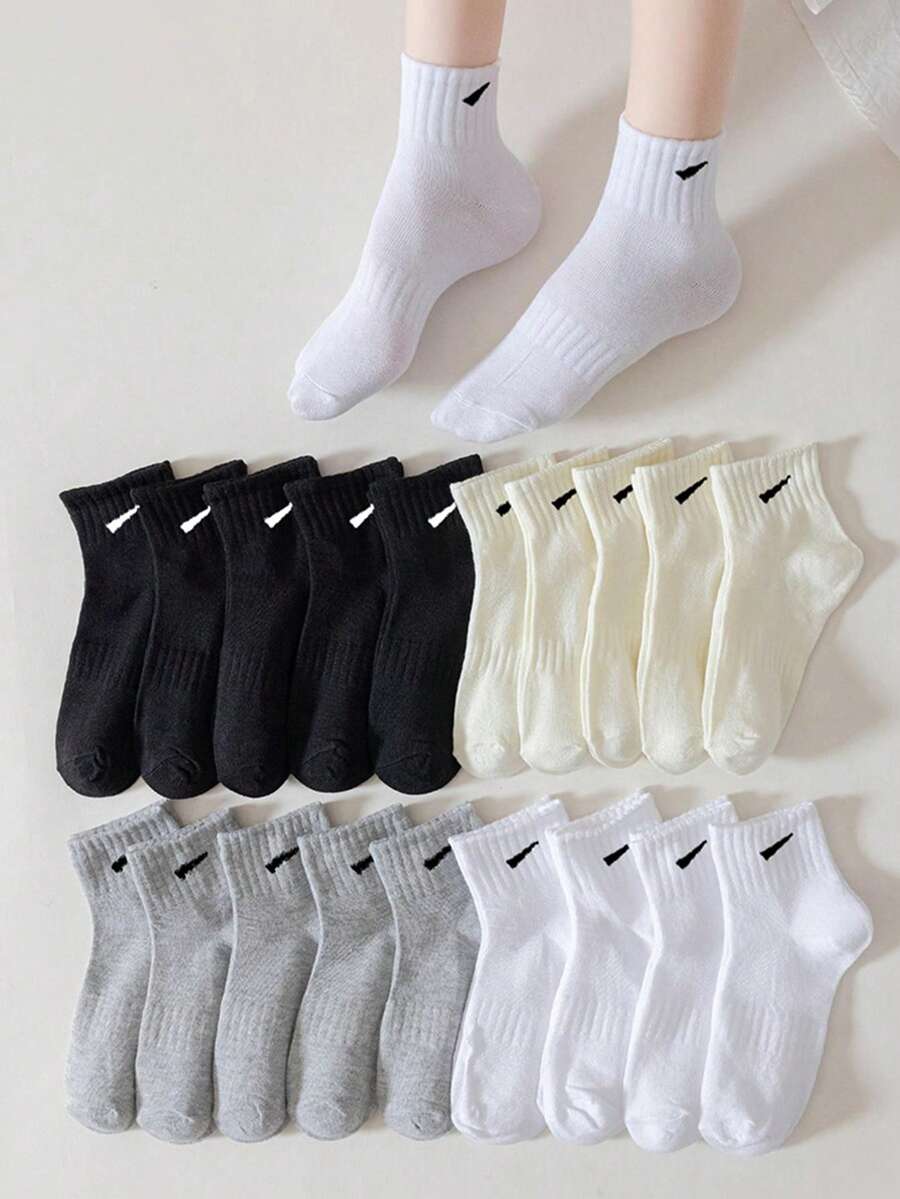5/10/20 pares de calcetines cortos transpirables con estilo deportivo para mujer - Multicolor - Ver 1