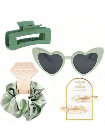 5pcs Bridesmaid Proposal Gift, Bridesmaid Hairpins, Bridesmaid Hair Bands, Bridesmaid Glasses, Bridal Shower Gifts, Satin Soft Hair Accessories, Bridesmaid Wedding Gifts, Heart-Shaped Glasses And A Pair Of Gold Foil Hairpins With Cards, Perfect Match - Suitable For Bridal Showers, Mother's Day, Valentine's Day, Proposals, Birthday Parties