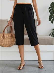 Schnelltrocknende Damen Capri Hose mit Reißverschlusstaschen, bequeme und atmungsaktive Sporthose