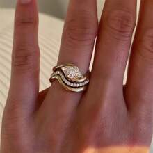 VKHK Bộ 3 chiếc/Bộ nhẫn trang trí bằng đá Zirconia lấp lánh sang trọng, thích hợp cho phụ nữ làm quà cưới/quà tặng - bộ nhẫn - Xem 1