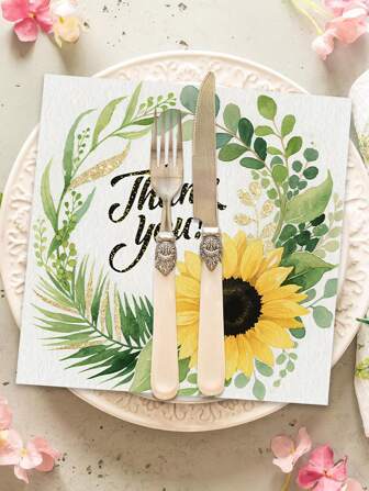 Opakowanie 20 serwetek papierowych ze wzorem słonecznika, dwuwarstwowe jednorazowe naczynia, serwetki kolażowe, odpowiednie do użytku domowego, kuchni, przyjęcia herbacianego, zbiorów jesiennych, Święta Dziękczynienia, wesel i ręcznie robionych