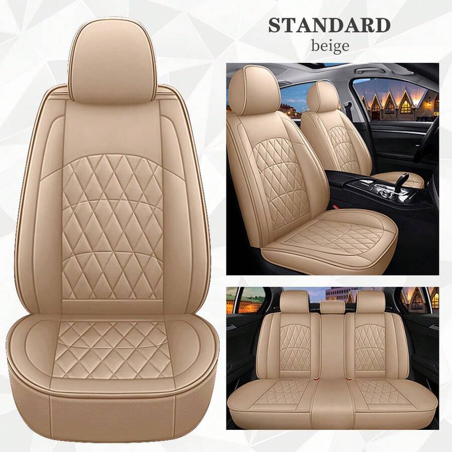 Cobear 5seats Car Seat Covers PU Leather Waterproof Car Seat Cushions Car Seat Protector Full Set Front Seats Rear Seat Covers Universal Fit Most Cars MH20 - 米色 - 查看 1
