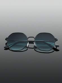 一副铜色几何全框双色现代简约时尚男士眼镜，适合街头风格、热带海滩度假、狂欢节装扮、夜店活动，适合所有脸型 - 1pc 黑框灰綠片 - 查看 4