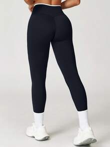 MASKERT 女士运动裤、跑步健身裤、瑜伽裤、七分裤，居家通勤舒适，亲肤紧身裤，黑色春季款 - 黑色 - 查看 2