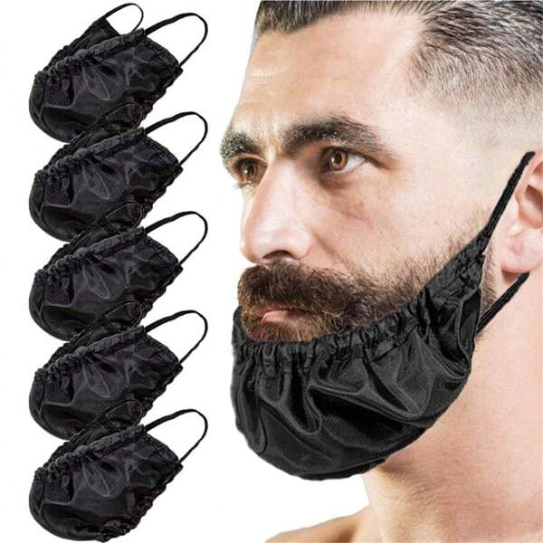 5pcs Adjustable Beard Hat Mask Set For Men, Beard Cover, Beard Net, Beard Bib (Black)