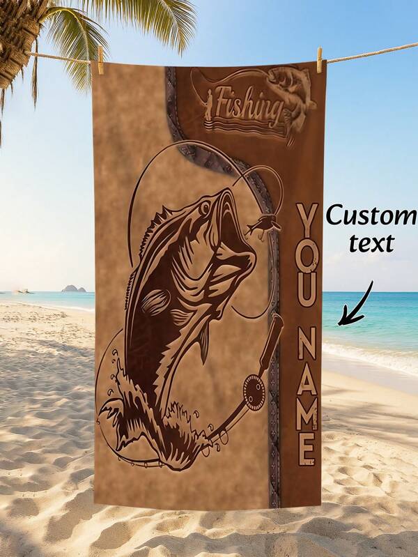 1pc Custom Name Fishing Towel - Personalized Retro Fish Design, Ultra-Soft & Absorbent Microfiber Beach Towel For Fishing Enthusiasts, Stylish Pool & Beach Accessory, Perfect Gift For Men & Women, Fishing Gift Retro Beach Towel Quickdry Fabric