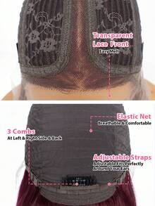 QVR QUEEN VIRGIN REMY 100%真人发T字形蕾丝前置波波头假发，带婴儿发，原生雷米发，中分蕾丝假发，自然发际线，酒红色，99J，女士无胶假发 - SBUG - 查看 6