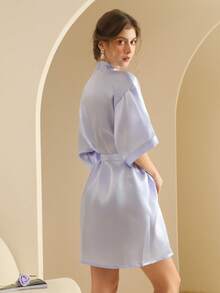 Women's Silk Nightgown Wedding Dressing Robe Lightweight Cardigan Robe Bridal Morning Robe Friend's Robe, Suitable For Home And Hotel Wear. - Violet Purple - View 3