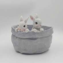 1 Piece Of 2 Cute Bunnies Flower Pot/Flower Pot For Indoor Outdoor Plant Resin Succulent Plant Pot With Drainage Hole  Cute Bunnies Pot Room Decoration - 白色 - 查看 2