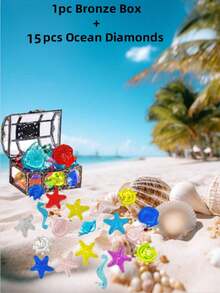 2/6/10件套潜水宝石泳池玩具，彩色钻石宝箱游泳宝石海盗潜水玩具套装，带宝藏海盗盒，生日泳池派对水下游泳玩具 - 彩色 - 查看 19