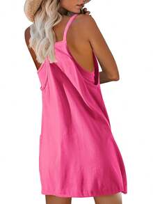 Womens Sleeveless Athletic Hot Shot Mini Dress With Built-In Shorts Sundress - 玫紅色 - 查看 6