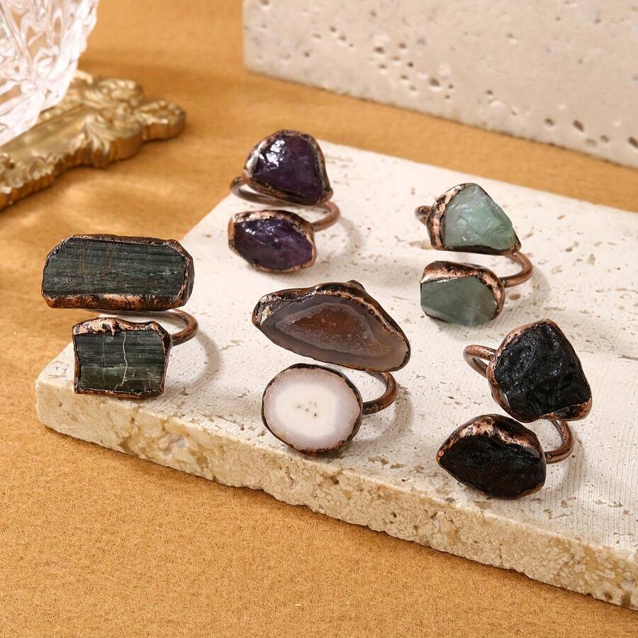 Adjustable Vintage Boho Chic Ring For Women - Thiên thạch đen - Xem 1