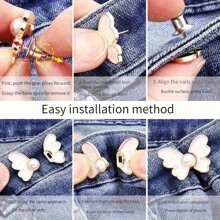 LOMILD 2 pezzi Bottoni a farfalla per regolare la vita dei pantaloni, gonne e jeans senza fori, accessorio per stringere e fissare la vita con perle