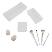 9 Pc Set 4 Hite Brushes 2 Pink Spons 3 Piece Cler Plstic Orgnizer Set - asPic - Xem 5