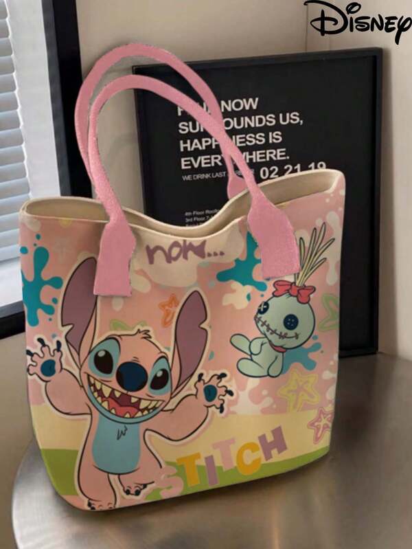Disney قطعة واحدة حقيبة قماش كوميدية مرخصة من ديزني ببطبعة ستيتش الكرتونية اليابانية ، حقيبة كبيرة السعة للتنقل ، حقيبة عادية محبوبة من الفتيات ، حقيبة متعددة الاستخدامات للطلاب