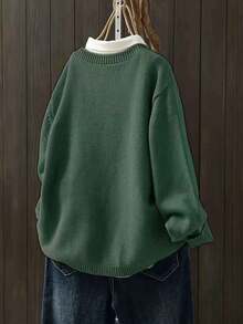 Women's Casual Plus Size Long Sleeve Cardigan With Side Pockets, Autumn/Winter - Wood Green - View 3