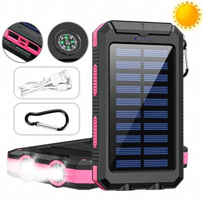 2025 [Solar Power Bank 10000mAh]Outdoor USB-C Portable Charger With Flashlight & Compass | High Quality Solar Phone Charger For Camping Hiking Travel, The Best Gift For Festival Suitable For Summer Holiday Outdoor Travel/Camping And Emergency Backup Mobile Power