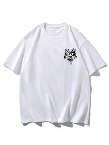 男士夏季休闲短袖 T 恤，复古暗黑骷髅风格，圆领，涤纶面料，适合运动健身，2000 年代风格 - 白色 - 查看 5