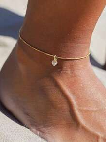 1pc Fashionable & Elegant Micro-Inlaid Cubic Zirconia Heart Shaped Pendant Ankle Chain, Suitable For Women Summer Vacation Accessories