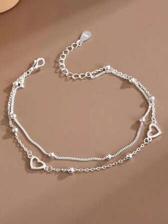 1 pieza Pulsera de cadena de perlas de doble capa con corazón, pulsera de amistad femenina y dulce, regalo perfecto para mujeres, niñas, estudiantes, cumpleaños/aniversario