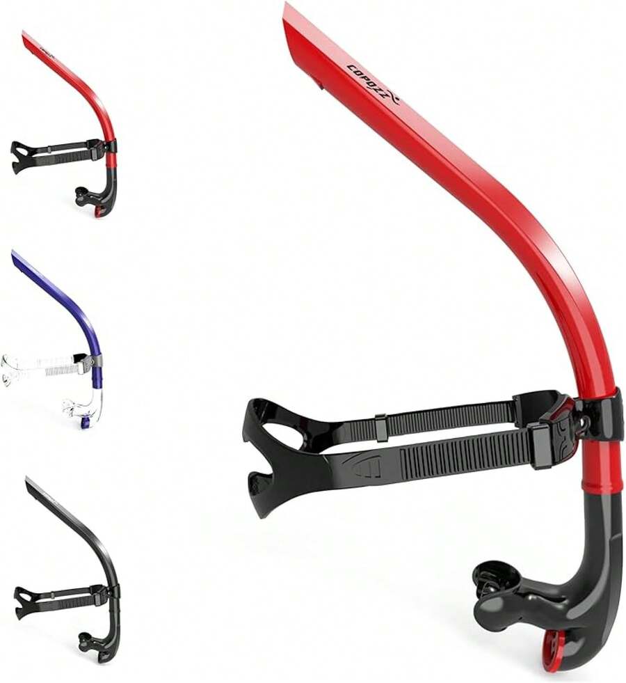 COPOZZ Swim Snorkel For Lap Swimming Swimmers Training Snorkeling Diving, Center Mount Comfortable Silicone Mouthpiece One-Way Purge Valve - 4300 Swim Snorkel-red - View 1