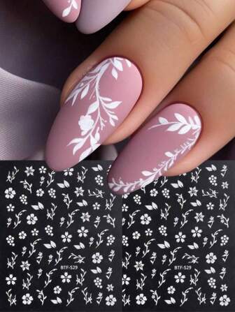 2 pièces Autocollants d'ongles 3D élégants de magnolia blanc - Décalcomanies de fleurs à cinq pétales auto-adhésives, convient pour le DIY de mariage et de nail art de fête, effet pailleté, usage unique
